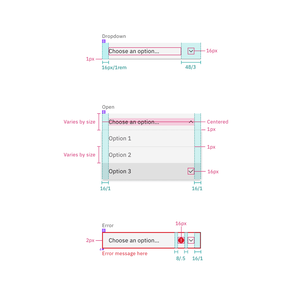 Structure and spacing for a fixed dropdown